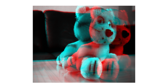 Kuscheltier Anaglyph mit einigen Punkte Paaren markiert